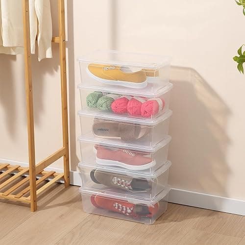 Naivees 12 Pack 6Qt Shoe Storage Box Clear Plastic Storage box with Lid | Widely used,See Through,Stack and Store,Stackable,Waterproof,Moisture-proof,Storage Shoe thumbnail 2