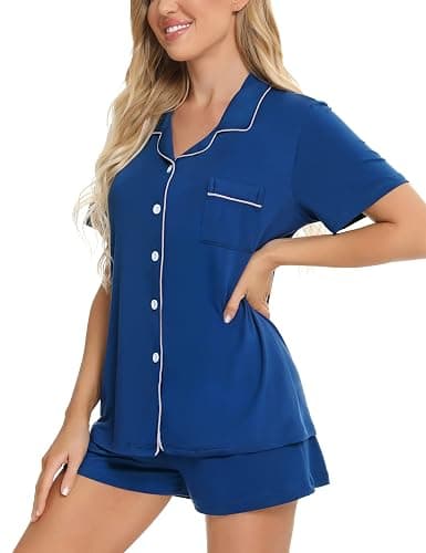 SWOMOG Womens Button Down Pajamas Set Short Sleeve Sleepwear Bride Soft Pj Lounge Sets XS-3XL thumbnail 2