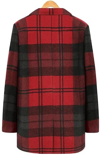 chouyatou Men's Casual Notched Collar Plaid Single Breasted Wool Blend Formal Trench Top Coat thumbnail 3