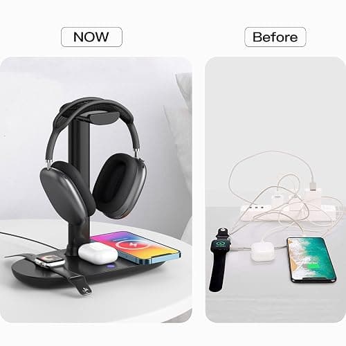Headphone Stand with 15w Wireless Charger, Suguder 4 in 1 Charging Station Headset Holder for AirPods Max/Pro/4/3/2 iWatch 10/9/8/7/6/5/4/3/2/1/SE iPhone 16/15/14/13/12/11/X for Desktop Table Game thumbnail 7