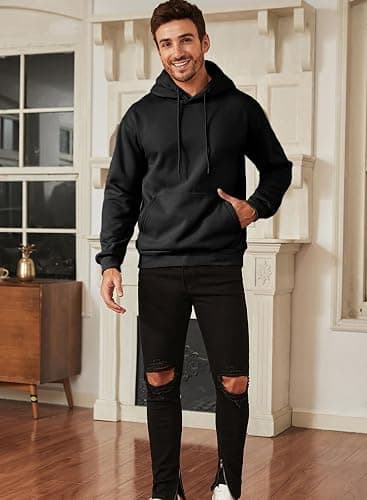 JMIERR Mens Casual Cotton Hooded Collar Drawstring Hoodies Pullover Sweatshirts Casual Long Sleeve Shirts thumbnail 3