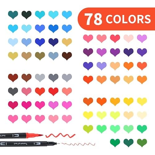 HYNEXLK 78 Colours Dual Tip Brush Pens Art Markers for Adults and Kids, Fineliners Felt Colouring Pens for Adult Colouring Books Calligraphy Drawing Sketching thumbnail 2