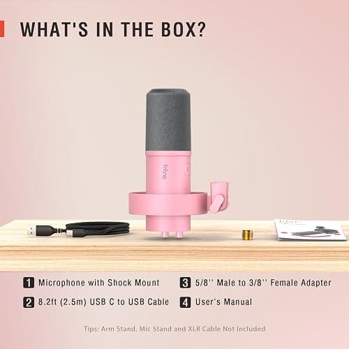 FIFINE XLR/USB Dynamic Microphone, Studio XLR Vocal Podcast Microphone for Recording, USB Streaming Mic with Mute Button, Gain Knob, Headphones Monitoring for Voice-Over, Video-Amplitank K688 Pink thumbnail 7