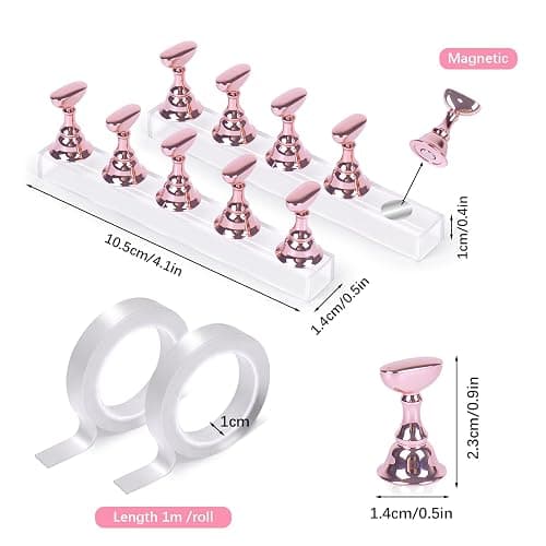 JUSTOTRY 2 Sets Pink Nail Painting Practice Stand With 1M Double-sided Tape Acrylic Fake Nail Art Holder For Press Ons Magnetic Nail Display Design Tools Kit Accessories For Home Diy Salon Supplies thumbnail 2
