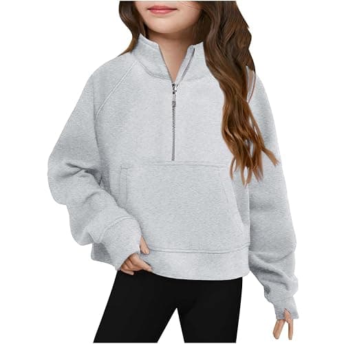 LRMQS Girls Half Zipper Sweatshirts Cute Trendy Fall Pullover Crop Tops for Teen Girls Long Sleeve Sweater Clothes Thumb Hole thumbnail 2