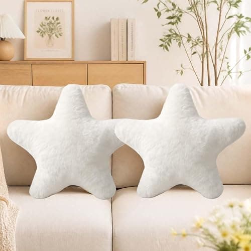 SORAYUXI Plush Star Pillow 40x40CM,2 Pack Soft Fluffy Star Stuffed Cushion Decorative Pillow,Cute Fuzzy Throw Pillows for Bedroom, Living Room, Sofa, Bed, Chair Decor thumbnail 2