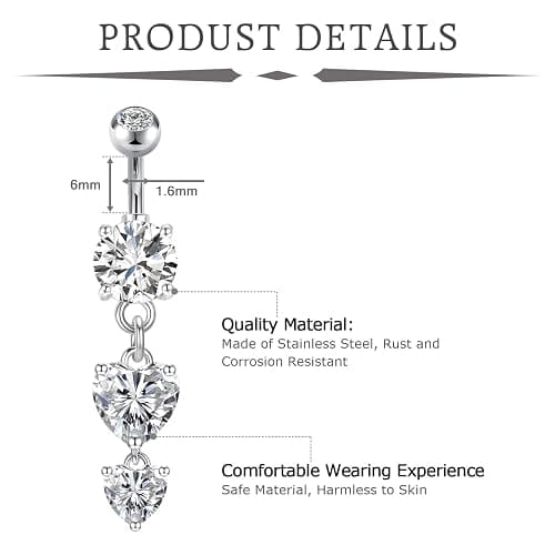 VCMART Stainless Steel Belly Button Bars Set 14G Short Navel Barbells 6mm Belly Ring Piercing Jewellery thumbnail 2