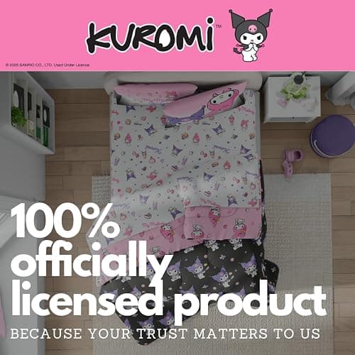 Franco Sanrio Kuromi & My Melody Bedding 7 Piece Super Soft Cozy Reversible Comforter and Sheet Set with Sham, Full, (Officially Licensed Product) thumbnail 8