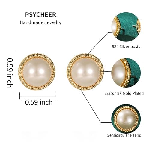 18K Gold Plated Pearl Earrings for Women, Cubic Zirconia Stone Simulated Set Diamond Earrings, Gift for Mom Daughter Sister, Anniversary Birthday Gift, Lightweight Hypoallergenic Jewelry thumbnail 5