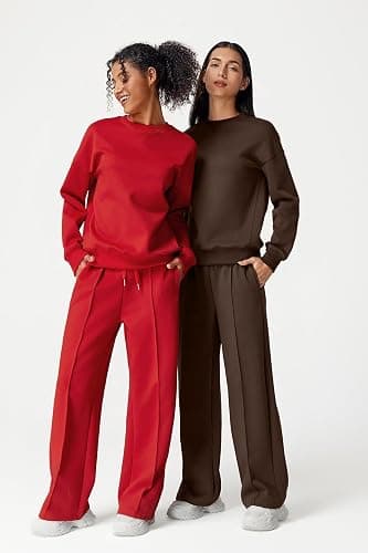 QINSEN 2 Piece AirCotton Outfits Sweatsuits Long Sleeve Pullover Sweatshirt Wide Leg Sweatpant with Pockets Tracksuit thumbnail 6