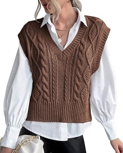 Sweater Vest for Women V Neck Sleeveless Knit Solid Casual Ribbed Preppy Pullover Tops - Image 1