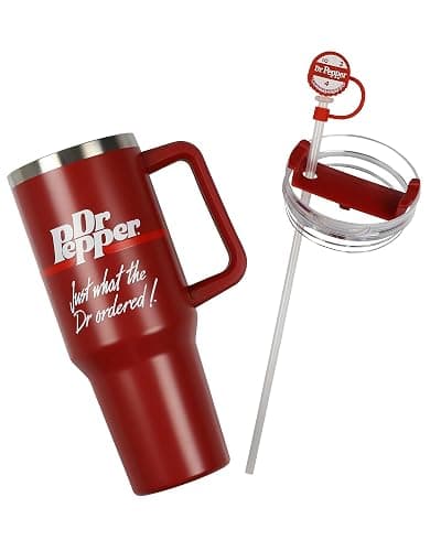 Culture Fly Dr Pepper 30-oz Stainless Steel Tumbler Cup Set with Handle Straw Cover Topper Retro Logo Keychain Insulated Travel Mug thumbnail 2