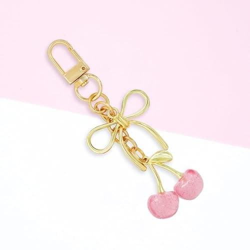 SKYFUN Tiny Cherry Keychain Cute Red Black Pink Cherry Key Chain for Women Glitter Small Bag Charms Car Keys Accessories thumbnail 7
