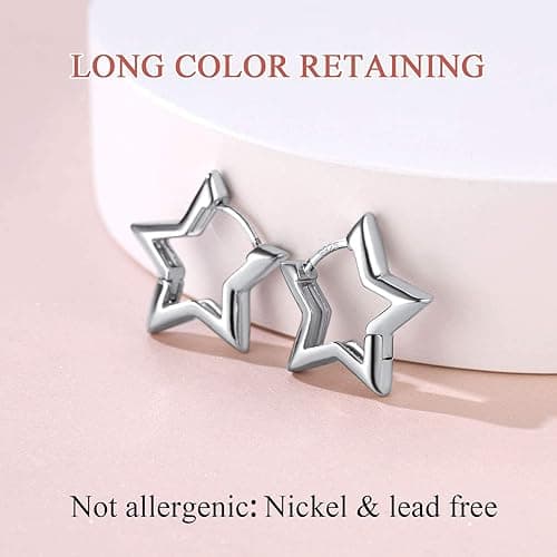 FindChic Hypoallergenic Small Star/Heart/Spike/Square Huggie Earrings for Women 18K Gold/Platinum Plated Cute Studs Earrings Jewelry Gift for Her, with Gift Box - 2. star (platinum plated) thumbnail 3