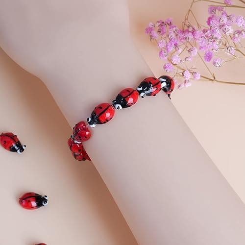 Heliltd 40Pcs Ladybug Beads Mix Colors Lampwork Glass Loose Spacer Beads for Jewelry Making DIY Handmade Crafts (Red) thumbnail 5