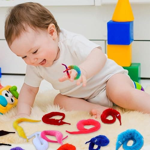 Comonc 100 Pcs Magic Twisty Worm Wiggly Twisty Fuzzy Worms on a String Magic Worm Toys for Party Supplies,Random Colors thumbnail 2