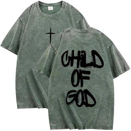 Men's Oversized T-Shirt God Child of Jesus Faith Christian Shirt Unisex Casual Vintage Streetwear Baggy Washed Tops - Image 1