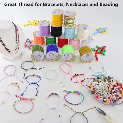 0.8mm Nylon String, Strong Bracelet String, Durable Nylon Cord for Jewelry Making, Bracelets, Beading, Necklaces, Rattail Braiding, Kumihimo, Wind Chimes, Blinds and Handicrafts - Black thumbnail 6