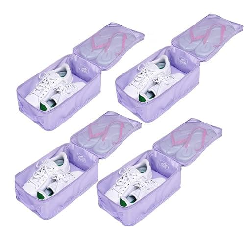 Travel Shoe Bags, Foldable Waterproof Shoe Pouches Organizer-Double Layer (4 Purple Shoe Bags) - Image 1