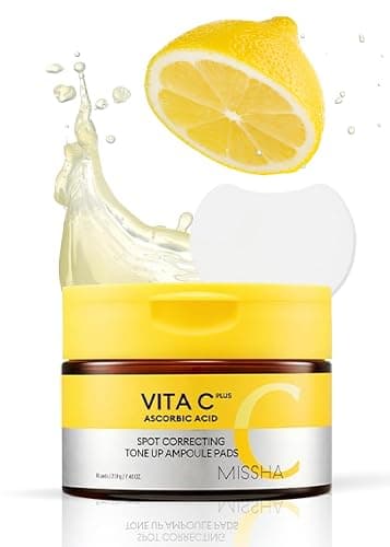 MISSHA Vita C Tone Up Ampoule Toner Pads 80 Count Exfoliating | Pre-soaked sheets with enzyme care support smoother texture, moisture, elasticity, and quick daily masking or wiping. - Image 1