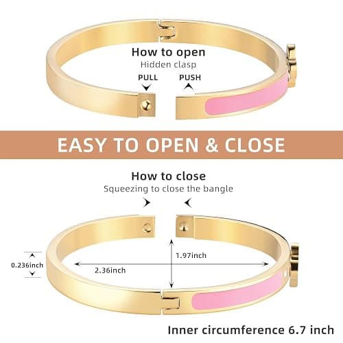 ⭐️KYJAC Clover Bracelets for Women Gold and Silver Chunky Oval Clover Bangle | 18k Gold Plated Stainless Steel,Precision Polished Non Tarnish,Black/White/Red/Pink/Orange Clover Bracelet Gifts for Women thumbnail 4