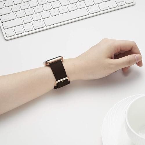POWER PRIMACY Leather Bands Compatible with Apple Watch Band 38mm 40mm 41mm 42mm-Series 11/10,Genuine Leather Strap Compatible for Women Men iWatch SE Series 11 10 9 8 7 6 7 6 5 4 3 2 1(Coffee/Rosegold) thumbnail 5