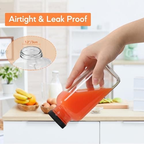 STARSIDE 12 oz Glass Juice Bottles with Lids 6 Pack - Square Reusable Drinking Jars for Juicing, Milk, Kombucha - Includes 1 Bottle Brush, 6 Colored Labels thumbnail 3