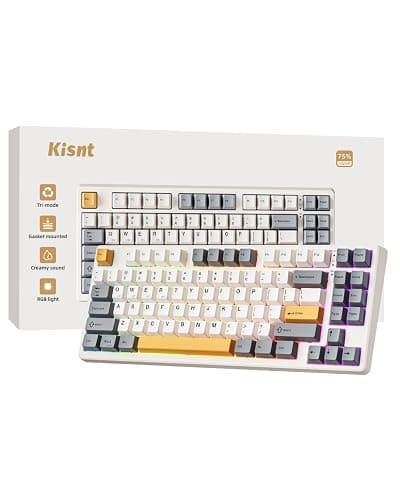 Kisnt Wireless Mechanical Keyboard,Gasket Mounted with Creamy Sound,Bluetooth/2.4GHz/USB-C,Custom Hot Swappable,RGB Backlit,75% Compact Layout for Gaming/Typing/Win/Mac/PC (Retro Beige,Linear Switch) - Image 1