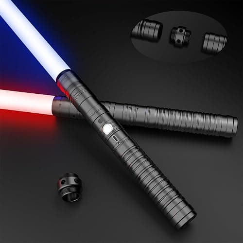 Oueyes Lightsabers Metal Hilt Light Sabers RGB 16 Colors 2 in 1 Dueling Type-C Rechargeable Sword for Adult Kids Halloween Thanksgiving Christmas New Year Cosplay Gift Toys (Black) - Image 1