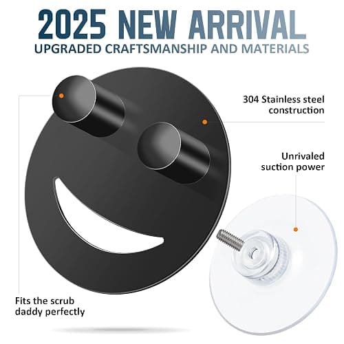 Yoshiky Stainless Steel Smiley Face Sponge Holder, Silver Sink Caddy Organizer Storage with Suction Cup for Kitchen, Kitchen Accessories Decor Scrubber-Black thumbnail 3