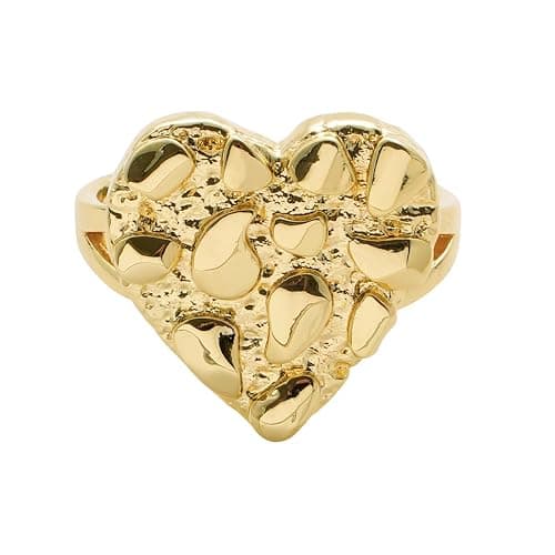 14k Gold Plated Brass Rough Textured Cookie Heart Shape Nugget Rings For Women/Men thumbnail 5