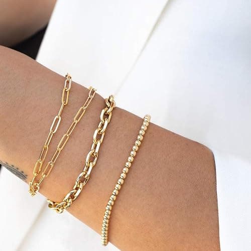 MEVECCO Bracelet for Women 14K Gold Plated Dainty Chain Simple Jewelry Cute Handmade Minimalist for Her thumbnail 6
