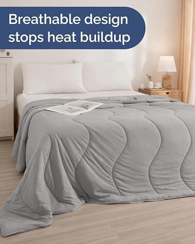 Cooling Comforter Twin/Twin XL Size - Cooling Blanket for Hot Sleepers and Night Sweats - Summer Comforter for Twin/Twin XL Size Beds - Soft, Breathable Cold Blanket for Sleeping - 60x90 (Light Grey) thumbnail 4