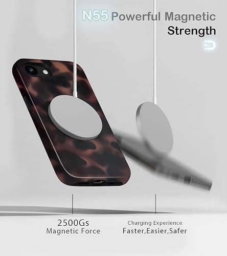 Amzfield Magnetic for iPhone 16e Case - Tortoise Shell with Leopard Amber Print, Compatible with MagSafe, Cute Aesthetic Shockproof 2-in-1 Hybrid Phone Case for Women, Brown thumbnail 3