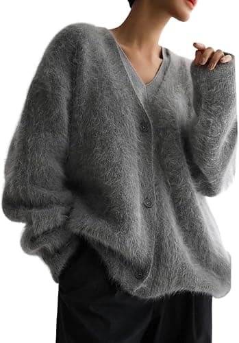 Arssm Womens Fuzzy Cardigan Sweater Long Sleeve Cardigans Button Down V Neck Fluffy Knit Top Fashion 2025 Knitwear - Image 1