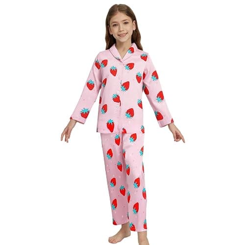 Ewbob Girls Silk Satin Pyjamas Set Short Sleeve Button-Down Kids PJs Breathable Soft Nightwear Children Sleepwear Age 5-14 thumbnail 2