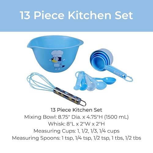 Handstand Kitchen Bluey My First Real Kitchen Tools Set with 1.5 Quart Mixing Bowl, Measuring Spoon Set, Measuring Cup Set and 8.5" Whisk thumbnail 4
