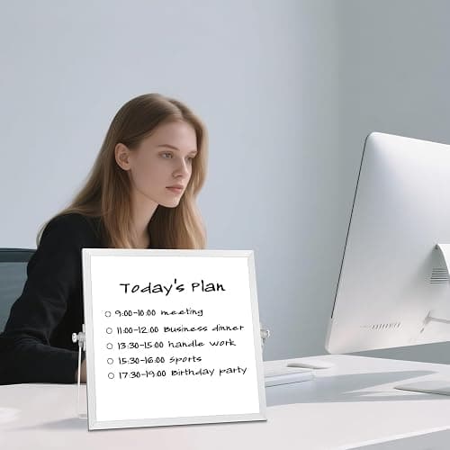 Lumspax Small Desktop White Board with Stand, 10" x 10" Double-Sided Silver Aluminium Frame Whiteboard for Kids, Mini Dry Erase Board for Home, Office, School thumbnail 2