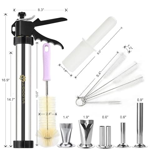 WILDDIGIT Professional Beef Jerky Gun Kits, Stainless Steel Jerky Maker, Jerky Cannon, Meat Gun with 5 Stainless Nozzles and 5 Brushes thumbnail 2