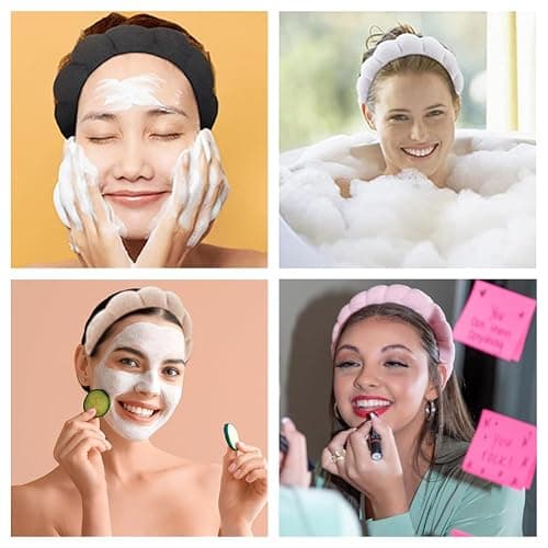 AOENJIE Spa Headbands for Washing Face or Makeup, Sponge Bubble Skincare Headbands, Puffy Terry Cloth Hairband for Women, Skin Care Makeup Headwear Hair Accessories for Girls(Blue) - Blue thumbnail 6