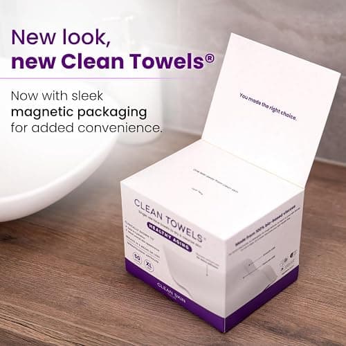 Clean Skin Club Healthy Aging Clean Towels® XL, Smooths Fine Lines Wrinkles & Texture in 6 weeks, Treated for Extra Softness, Disposable Face Towels, Anti Aging Makeup Remover Dry Wipe, 50 count thumbnail 3