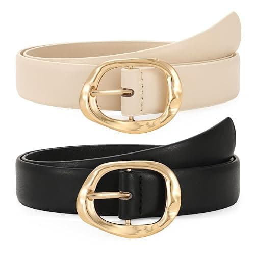 TRIWORKS 2 Pack Leather Belts for Women Fashion Waist Belt with Liquid Shapes Women Belt for Jeans Pants Dresses - Image 1