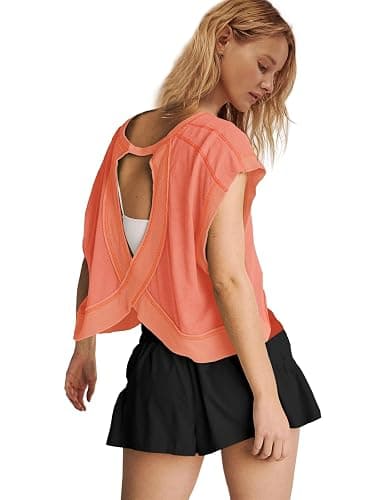 Panadila Womens Open Back Workout Top Oversized Workout T Shirts Backless Athletic Shirt Short Sleeve Baby Tee thumbnail 4