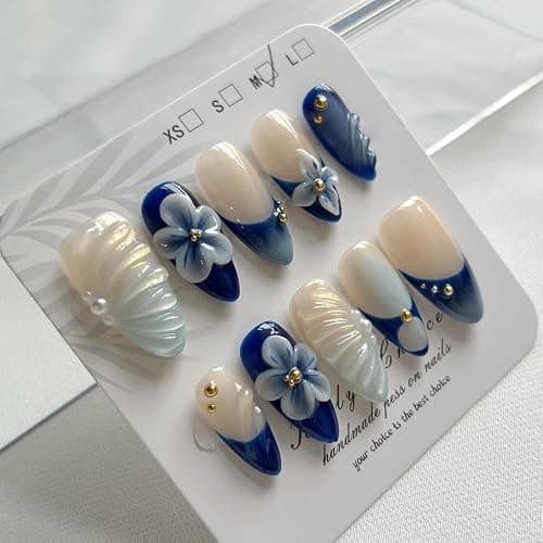 Press On Nails - Medium Almond Handmade Unique Fake Nails, Cute Bow Nails, Thick Acrylic and Muti-Layer Gel False Nails, Reusable Gel Cured Sturdier 3D Fake Nails,DIY Art Decorate (Size S) thumbnail 8