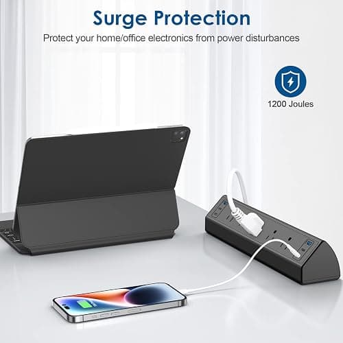 Desk Clamp Power Strip USB C,40W Total Fast Charging Station,4 PD 20W USB C Ports,Desk Edge Mount Power Strip 6 USB Ports 5 AC Outlets Surge Protector,6ft Cord,Fit 1.96" Tabletop Edge - 5 Outlets & 6 USB Ports - Black thumbnail 5