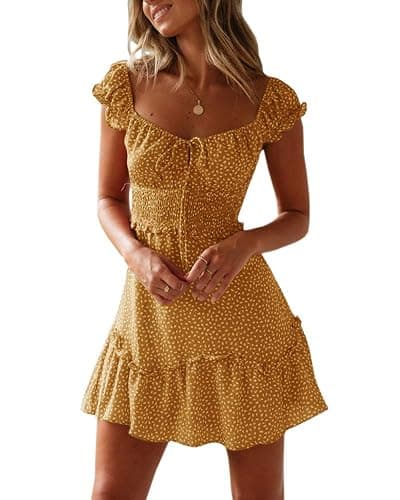 YOBECHO Womens Summer Ruffle Sleeve Sweetheart Neckline Printing Dress Mini Dresses - Image 1