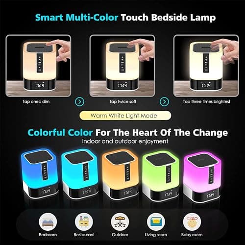 Hetyre Night Light Bluetooth Speaker, 5 in 1 Touch Control Bedside Lamp Dimmable Multi-Color Changing, Bedroom Alarm Clock, Best Birthday Gift Ideas for 10 11 12 13 14 Year Old Teenage Girls/Boys thumbnail 2