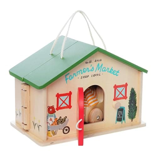 Manhattan Toy Farmer’s Market Day 12-Piece Portable Wooden Toy Figure Pretend Shopping Playset thumbnail 2