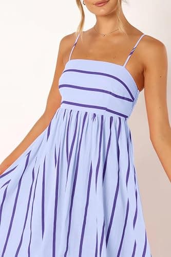 chouyatou Women's Striped Back Smocked Maxi Dress Sexy Spaghetti Strap Cut Out Flowy Swing Long Dress thumbnail 6
