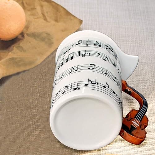 Lavezee Music Coffee Mug With Lid And Violin Handle 15 Ounce, Water Tea Drinks Cup, Gift For Music Lover/Teacher/Friend thumbnail 5